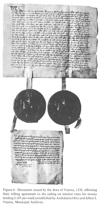 Encyclopaedia Judaica: Vienna, vol.16,
                          col.126, resolution for interest money lending
                          in 1338