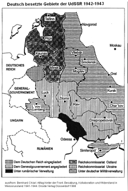 Osteuropa: Deutsch besetzte Gebiete der
Sowjetunion mit Polen, Baltenstaaten Estland,
Lettland, Lithauen, Weissrussland (BSSR),
Bessarabien und Ukraine 1941-1945 Osteuropa: Deutsch besetzte Gebiete der
Sowjetunion mit Polen, Baltenstaaten Estland,
Lettland, Lithauen, Weissrussland (BSSR),
Bessarabien und Ukraine 1941-1945