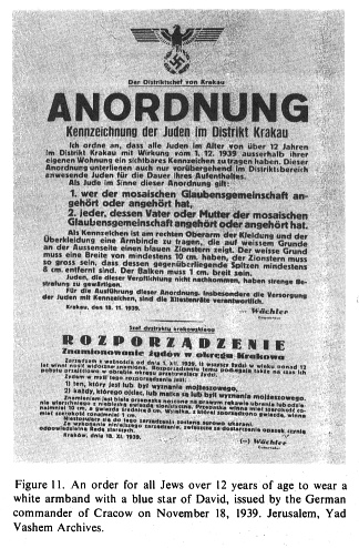 Communication sheet with the announcement
                        of compulsory Jewish armband in Cracow, 18
                        November 1939