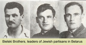 Bielski-Br�der, Portraits der 1940er
                          Jahre (von links nach rechts: Tuvia Bielski,
                          Asael Bielski, und Zusia Bielski)