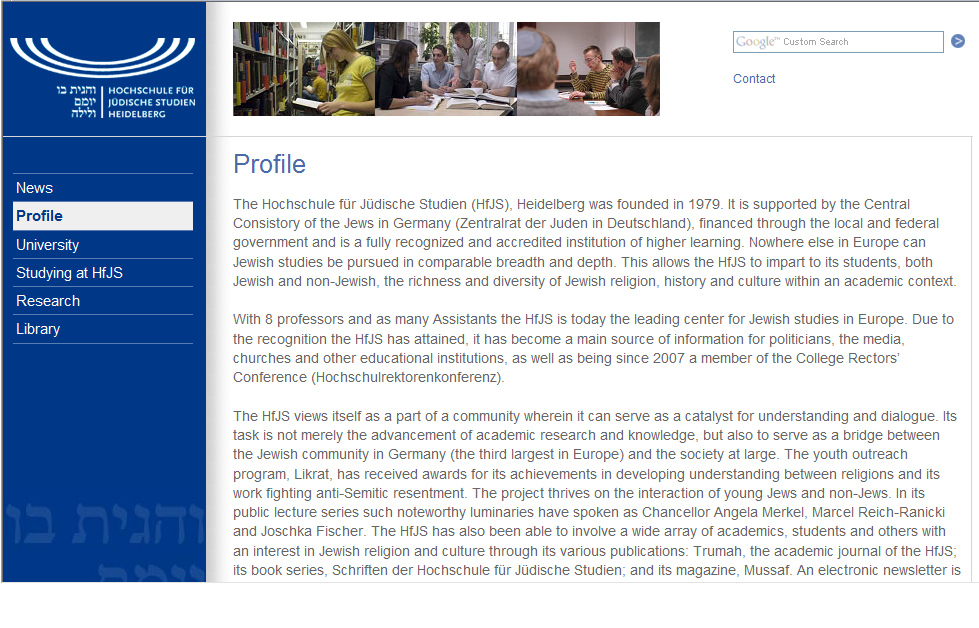 Hochschule f�r j�dische Studien, Logo,
                        English version:
                        http://www.hfjs.eu/profile/index.html