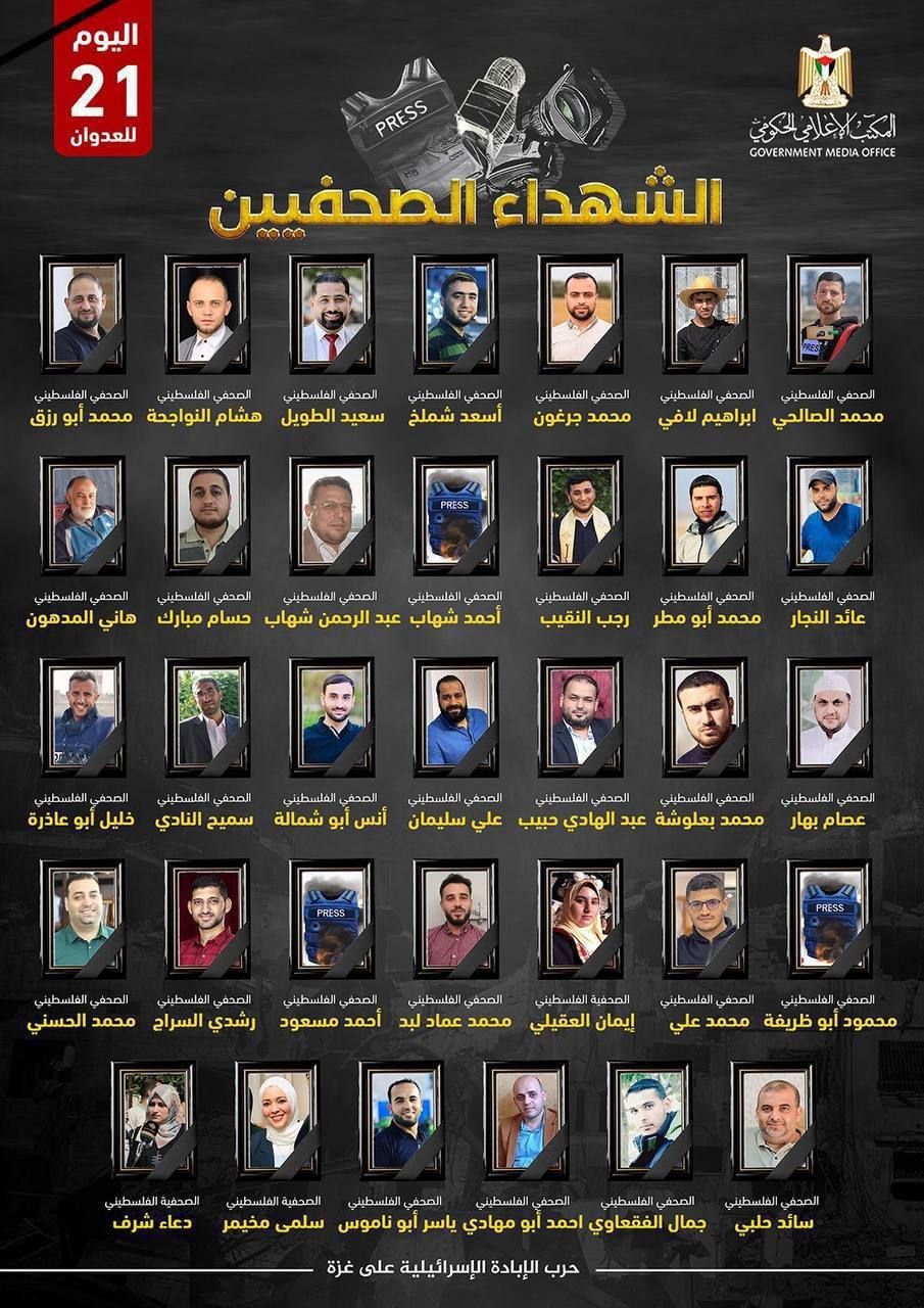 V�lkermord im Gazastreifen am 28.10.2023 -
                      14:32h: Die Nazi-Likud-Armee von Zion-Israel hat
                      34 pal�stinensische Journalisten get�tet