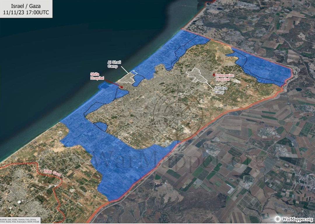 Gaza City-KZ mit V�lkermord am
              13.11.2023: ist durch die kriminelle Nazi-Zion-Armee fast
              eingekreist - die Luftaufnahme