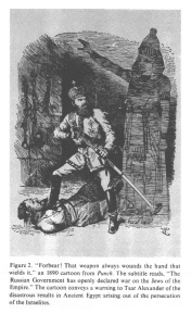 Encyclopaedia Judaica (1971): Russia, vol. 14,
                  col. 437, cartoon about the war against the Jews in
                  Russia and who will win it