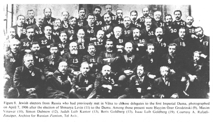 Encyclopaedia Judaica (1971): Russia,
                          vol. 14, col. 445-446: Jewish delegates for
                          the Duma of 1906