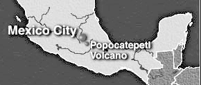 Karte:
Position des Vulkans Popocatepetl neben Mexico
City Karte: Position des Vulkans
Popocatepetl neben Mexico City