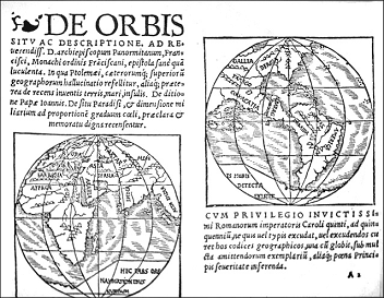 Weltkarte von Franciscus Monachus
1526 mit These der Landverbindung zwischen
Nordamerika und Asien Weltkarte von Franciscus Monachus 1526
mit These der Landverbindung zwischen
Nordamerika und Asien / mapa del mundo ,
globus America de Norte y Asia / world map ,
globe, North America and Asia / globe, carte
du monde Amérique du Nord Asie