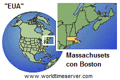 Mapa de los
              "EUA" con el estado federal de Massachusets con
              su capital de Boston